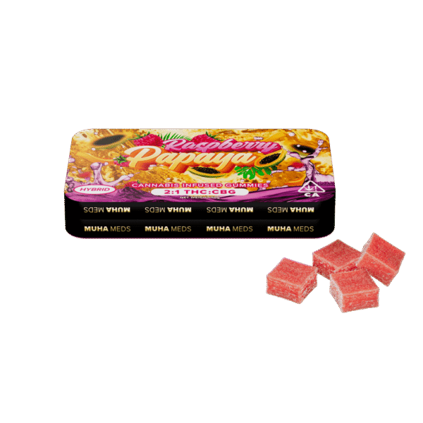Raspberry Papaya (Hybrid): Muha Meds CBG Gummies – 100 Milligrams Edible Pack